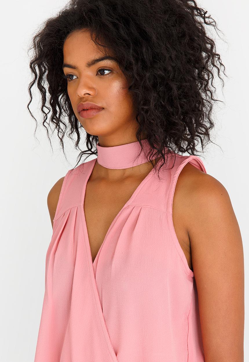 STYLE REPUBLIC - Choker Neckline Blouse Mid Pink