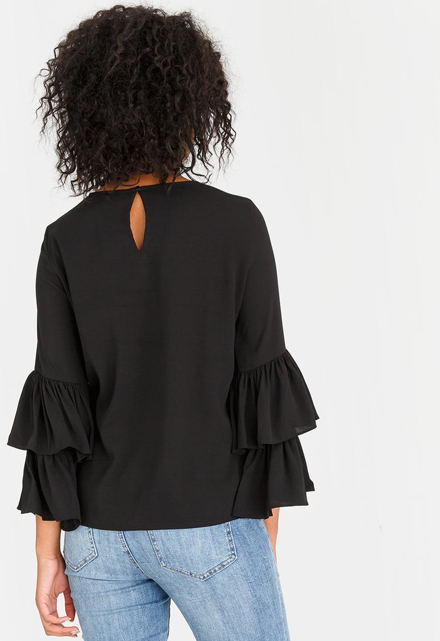 Vero Moda - Dellie 3/4 Frill Top Black