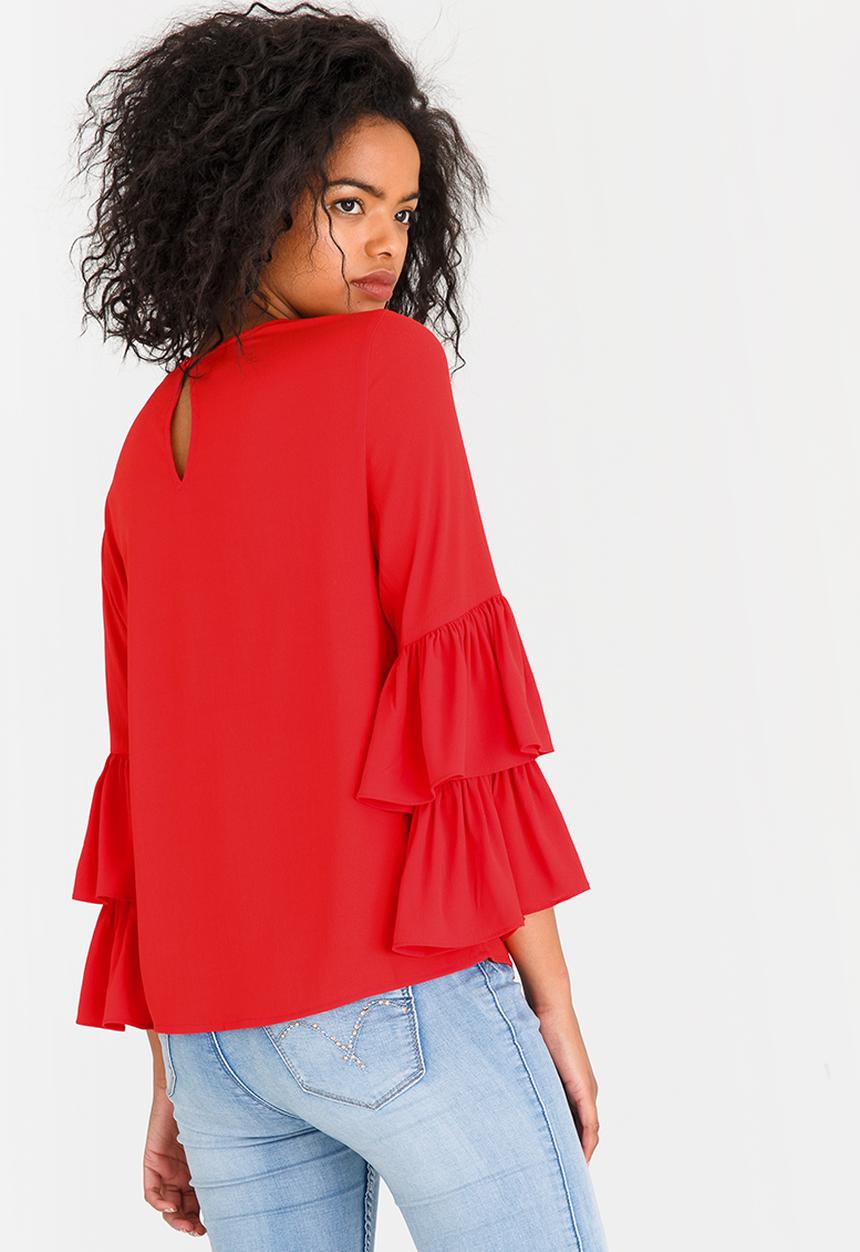 Vero Moda - Dellie 3/4 Frill Top Red