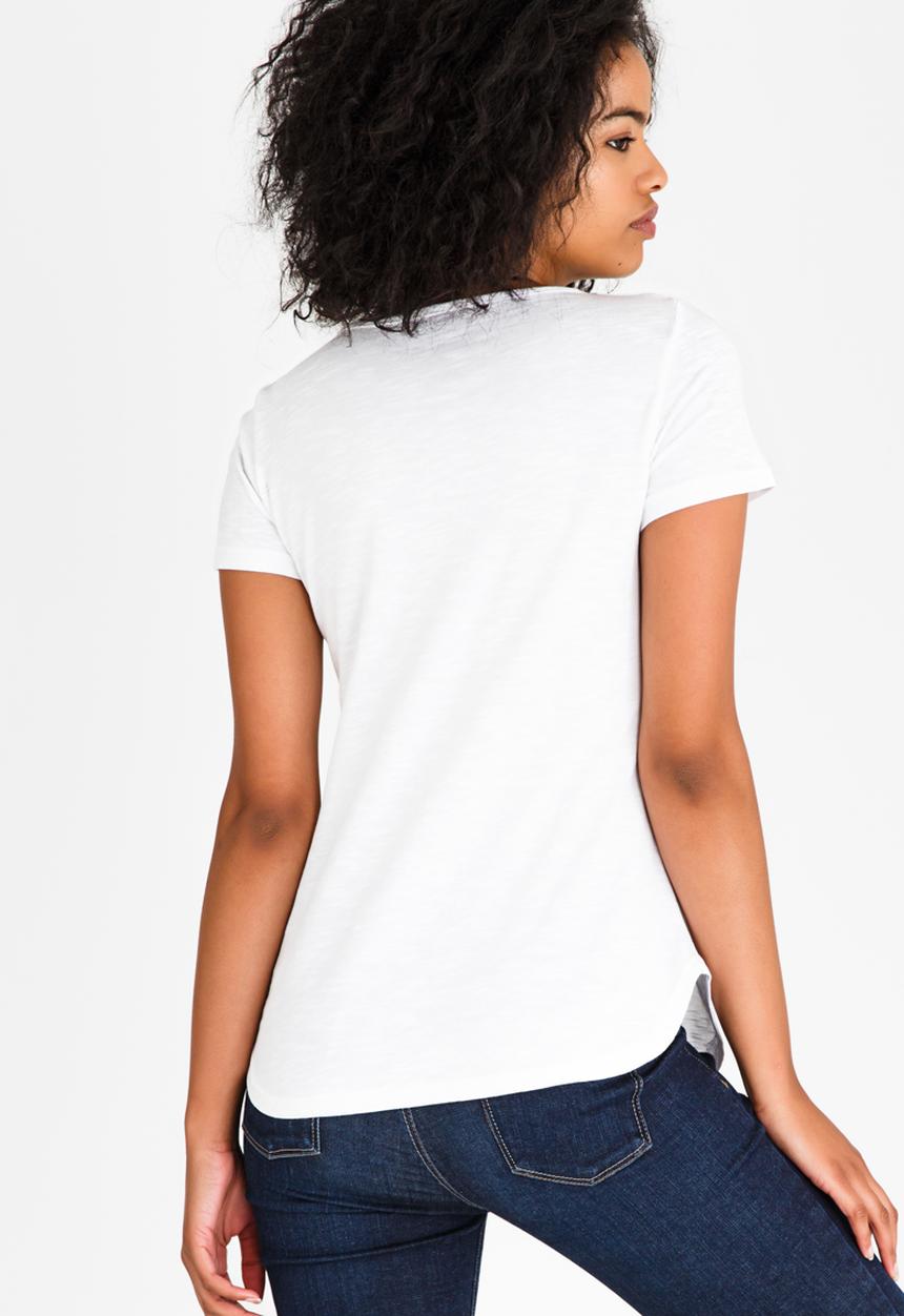 JEEP - Short Sleeve Slub Embroidered Top White