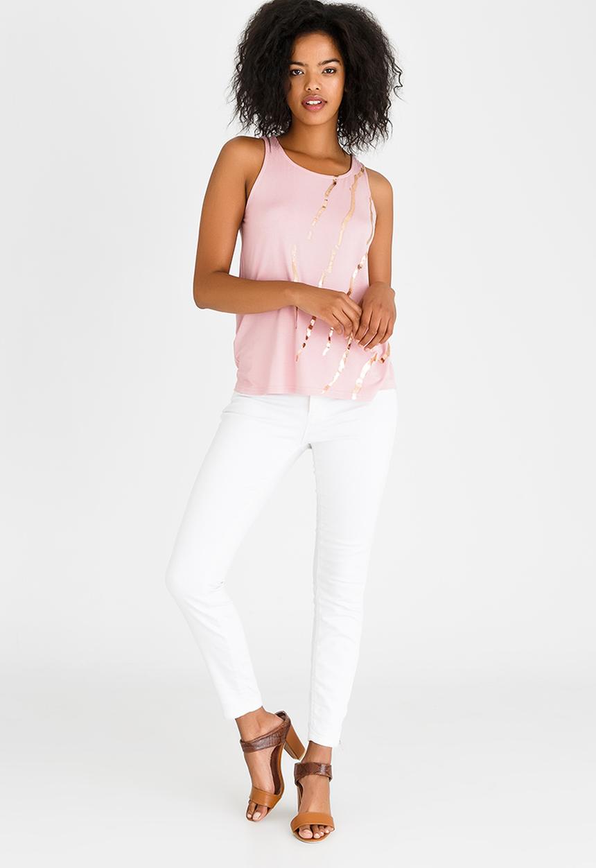 Kate Jordan - Rose Gold Print Vest Pale Pink
