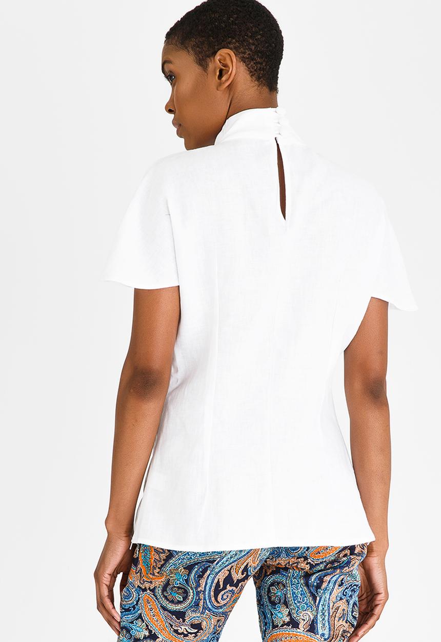 DAVID by David Tlale - Capped Sleeve Pussy Bow Blouse White
