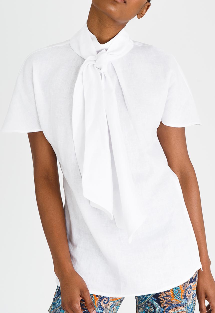 DAVID by David Tlale - Capped Sleeve Pussy Bow Blouse White