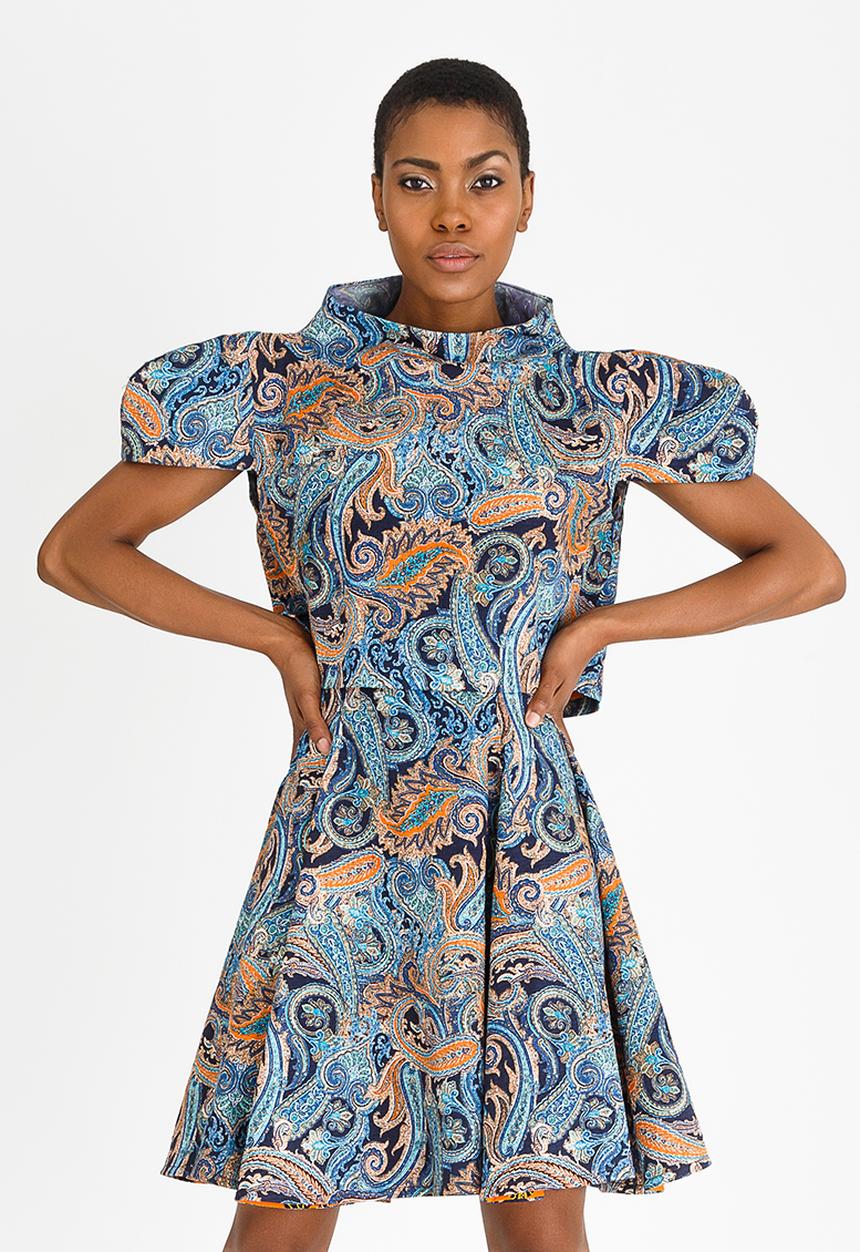 DAVID by David Tlale - Paisley Print Cropped Turtle Neck Top Blue