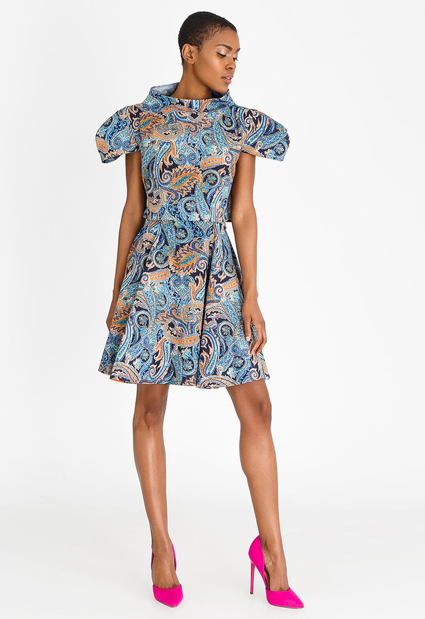 DAVID by David Tlale - Paisley Print Baby Doll Flare Skirt Blue