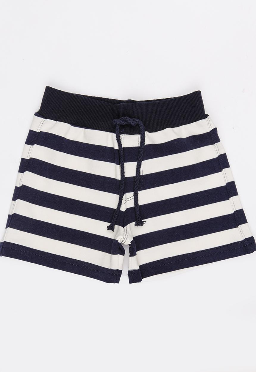 Pop Candy - Boys Printed  Stripe Shorts Black and White