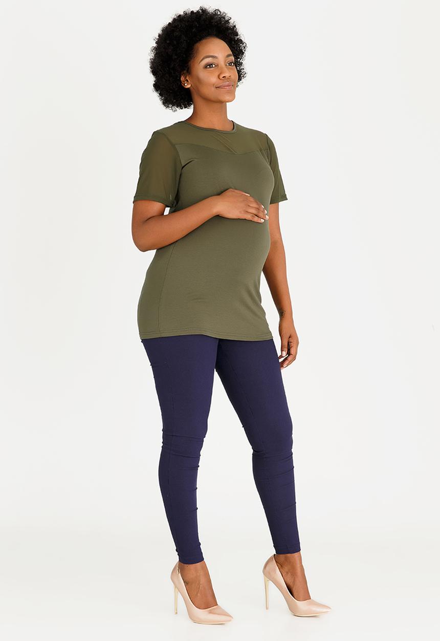 edit Maternity - Mesh Contrast Inset Top Dark Green