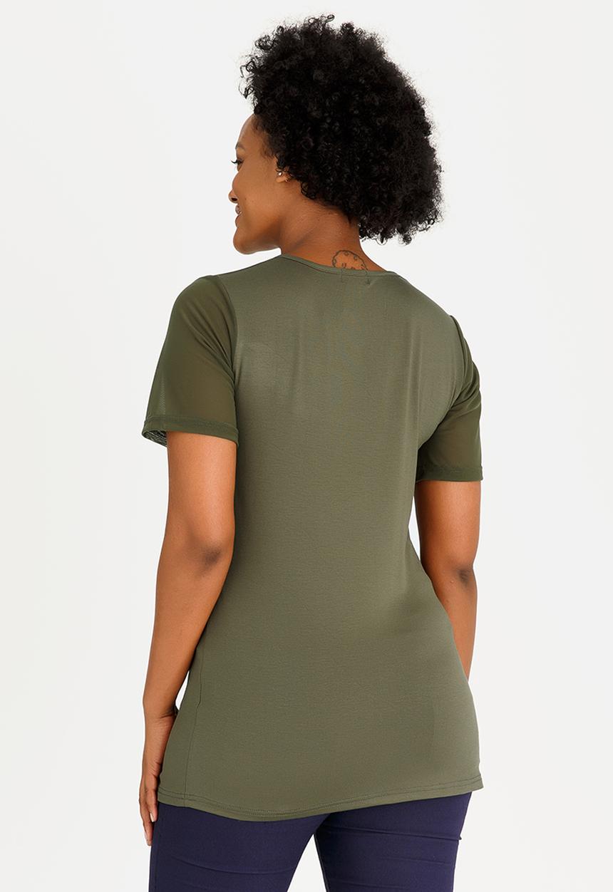 edit Maternity - Mesh Contrast Inset Top Dark Green