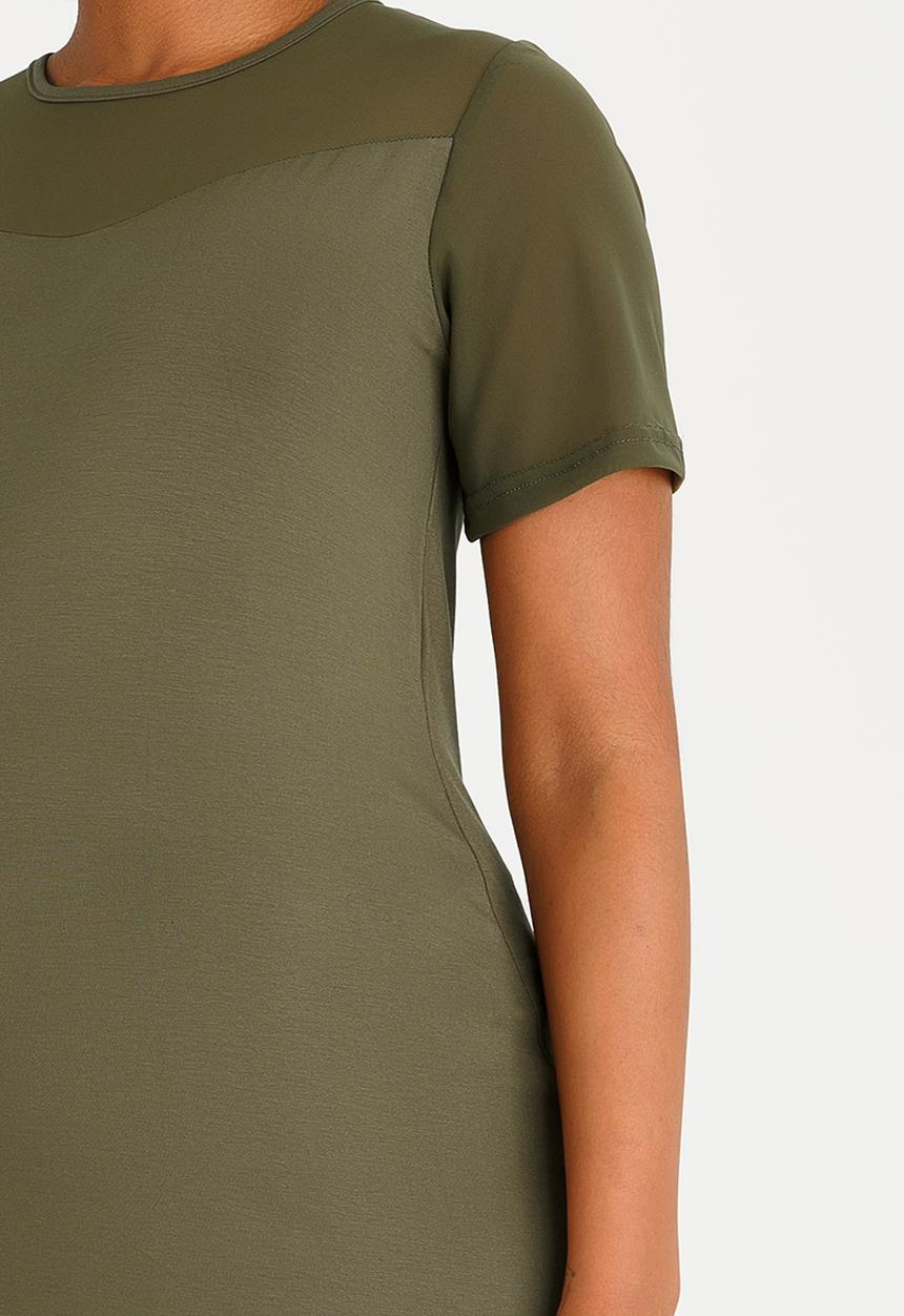edit Maternity - Mesh Contrast Inset Top Dark Green