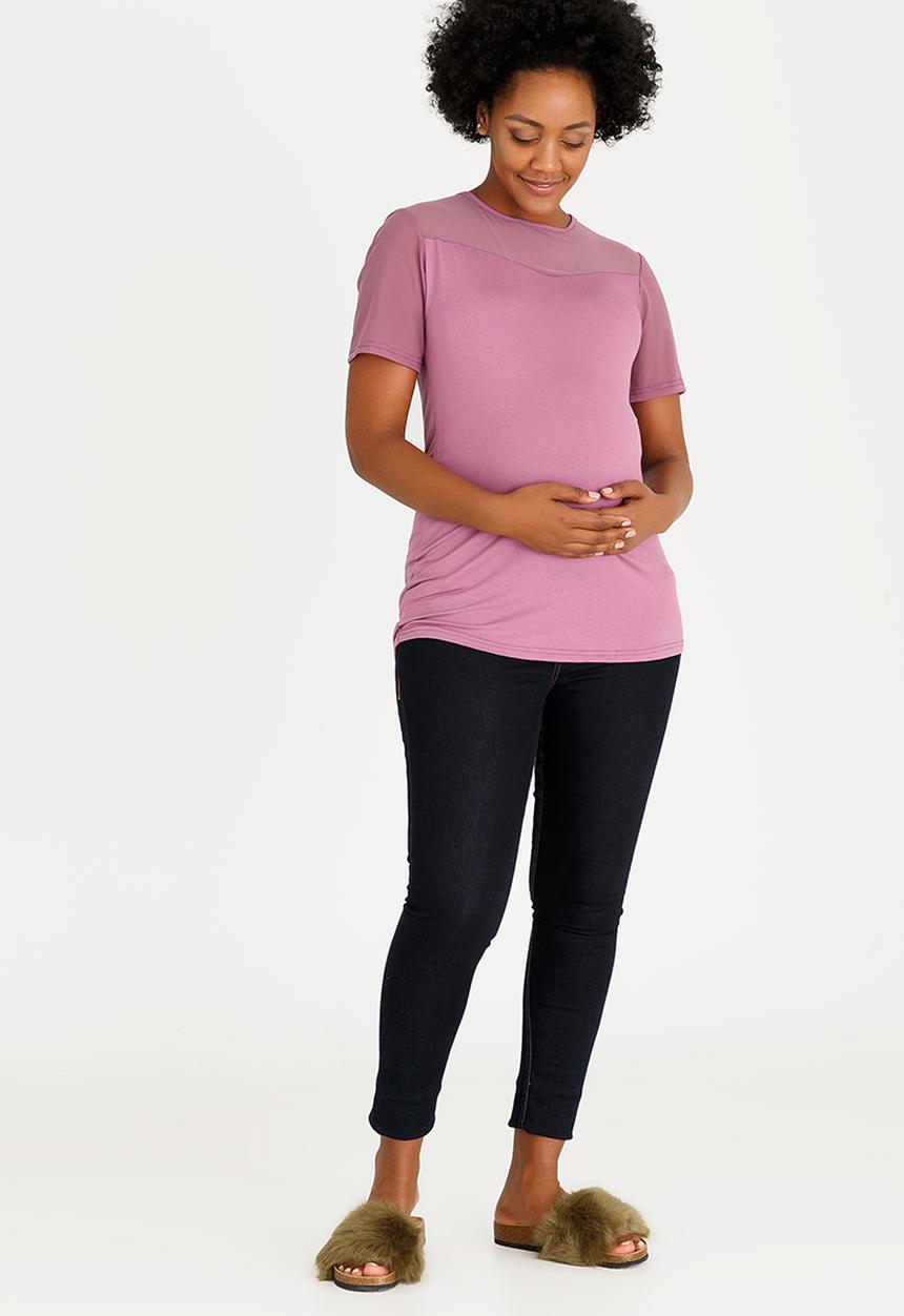 edit Maternity - Mesh Contrast Inset Top Mid Purple