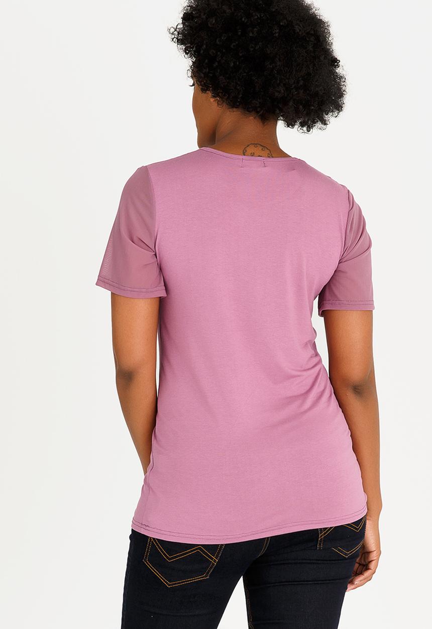 edit Maternity - Mesh Contrast Inset Top Mid Purple