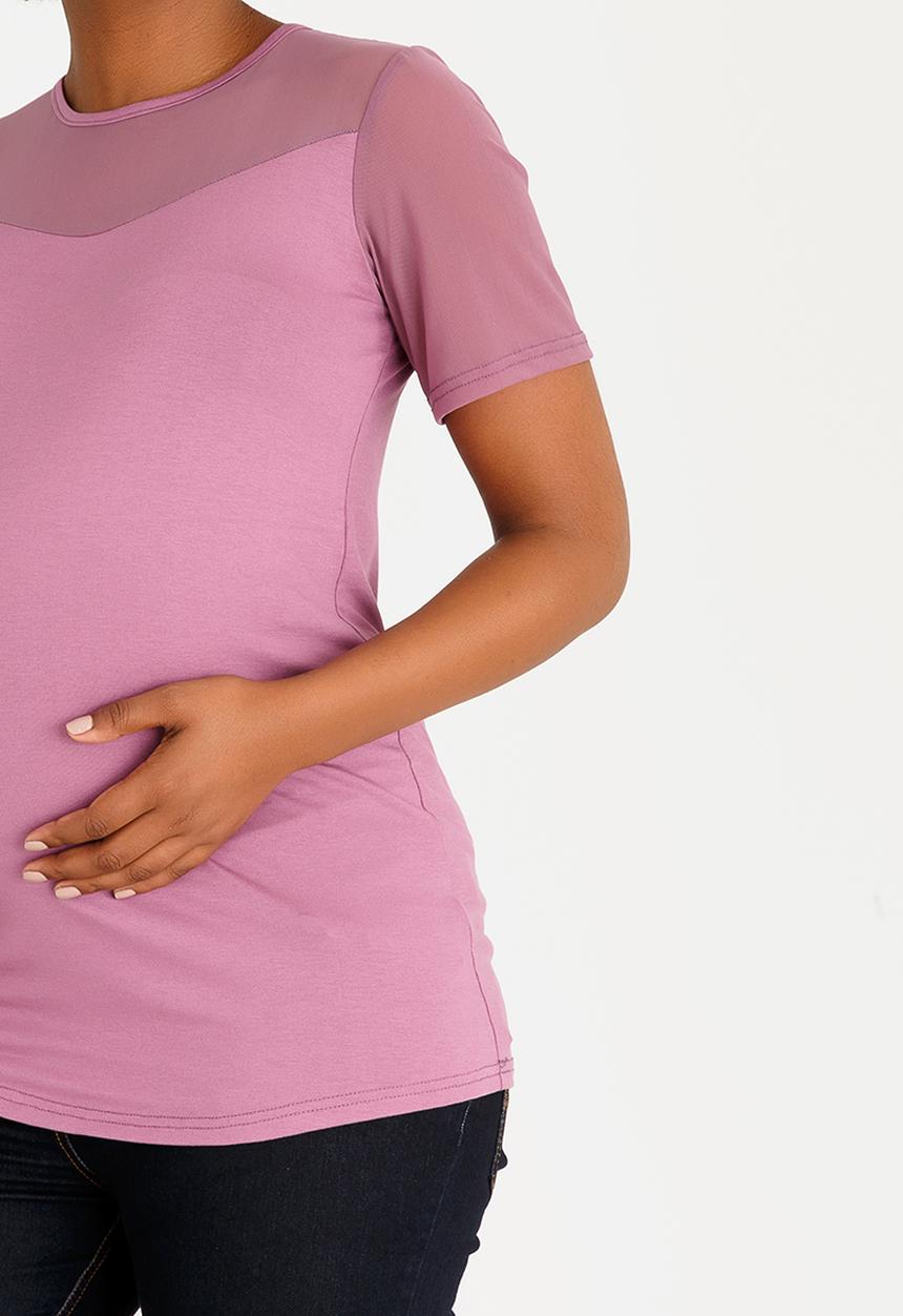 edit Maternity - Mesh Contrast Inset Top Mid Purple