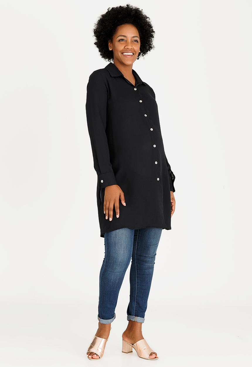 edit Maternity - Longer Length Chiffon Shirt Black