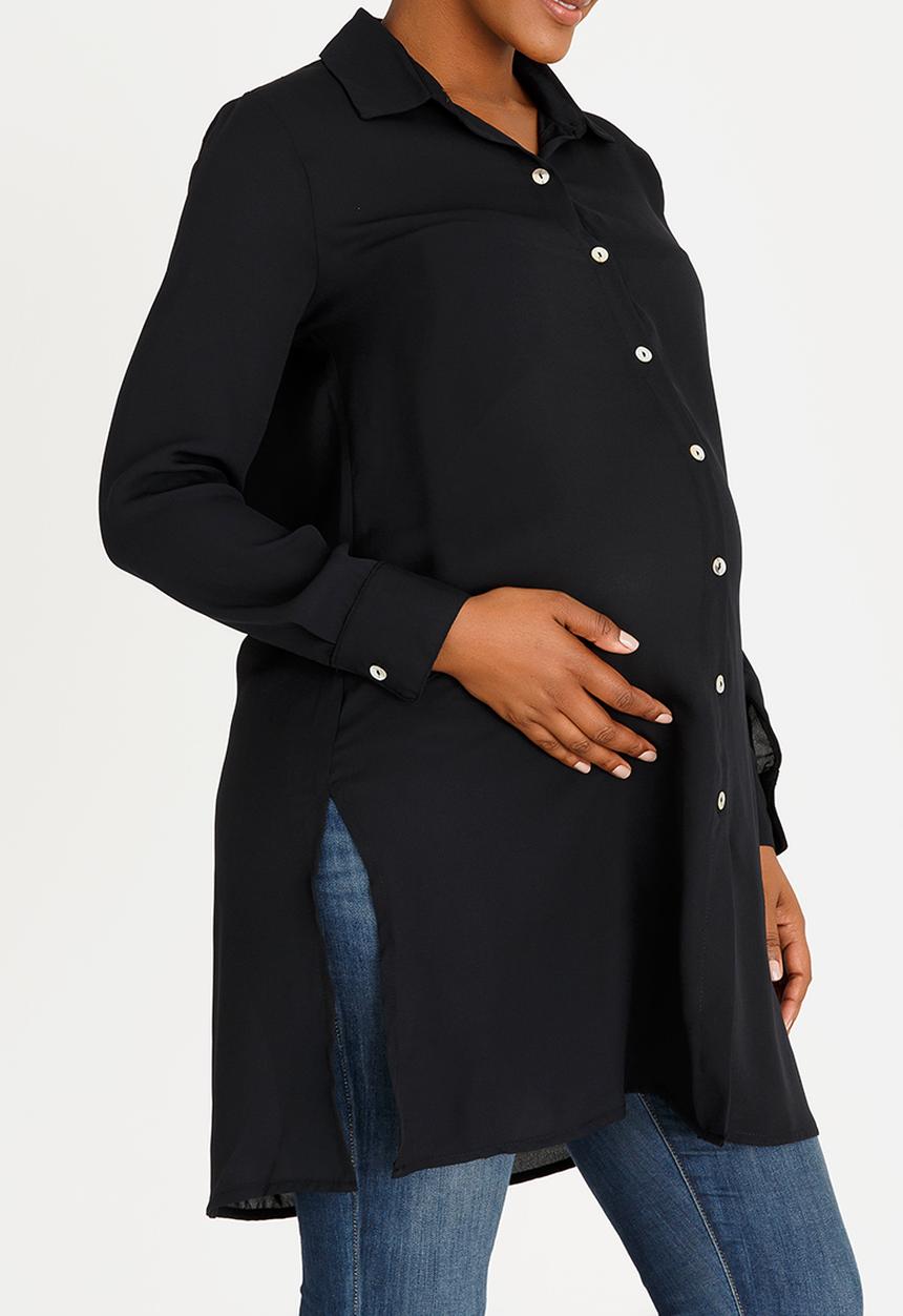 edit Maternity - Longer Length Chiffon Shirt Black
