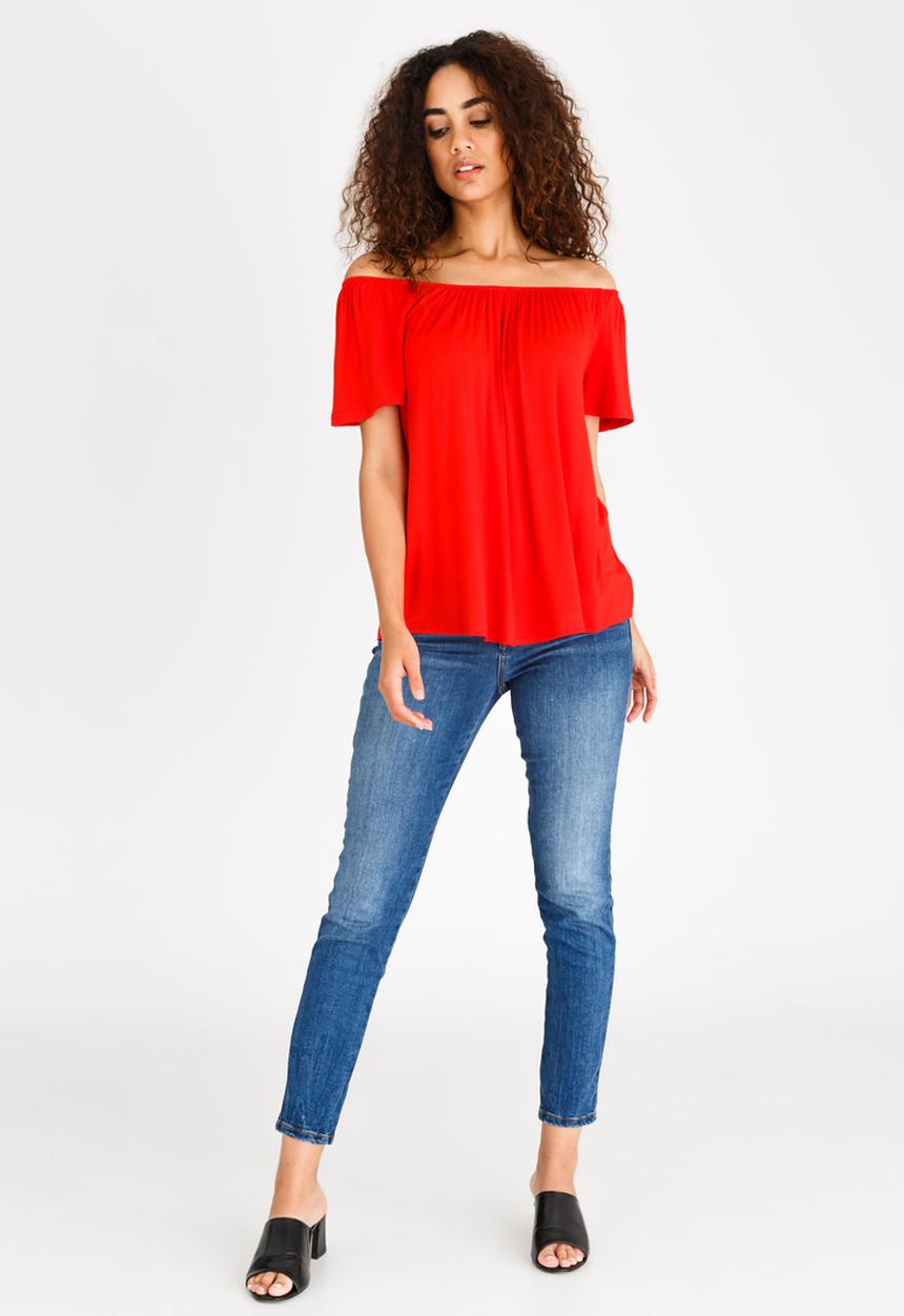 edit - Off-the-shoulder Swing Top Red