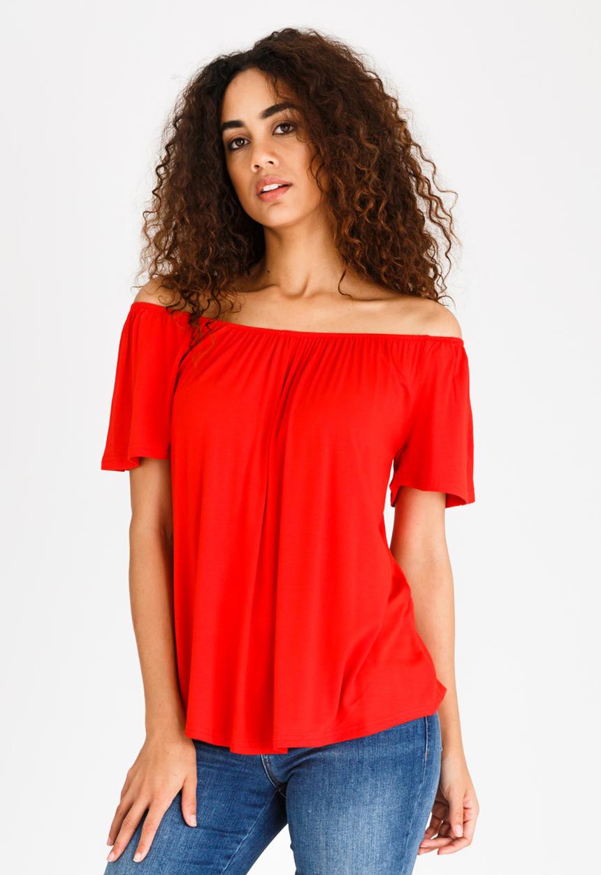 edit - Off-the-shoulder Swing Top Red