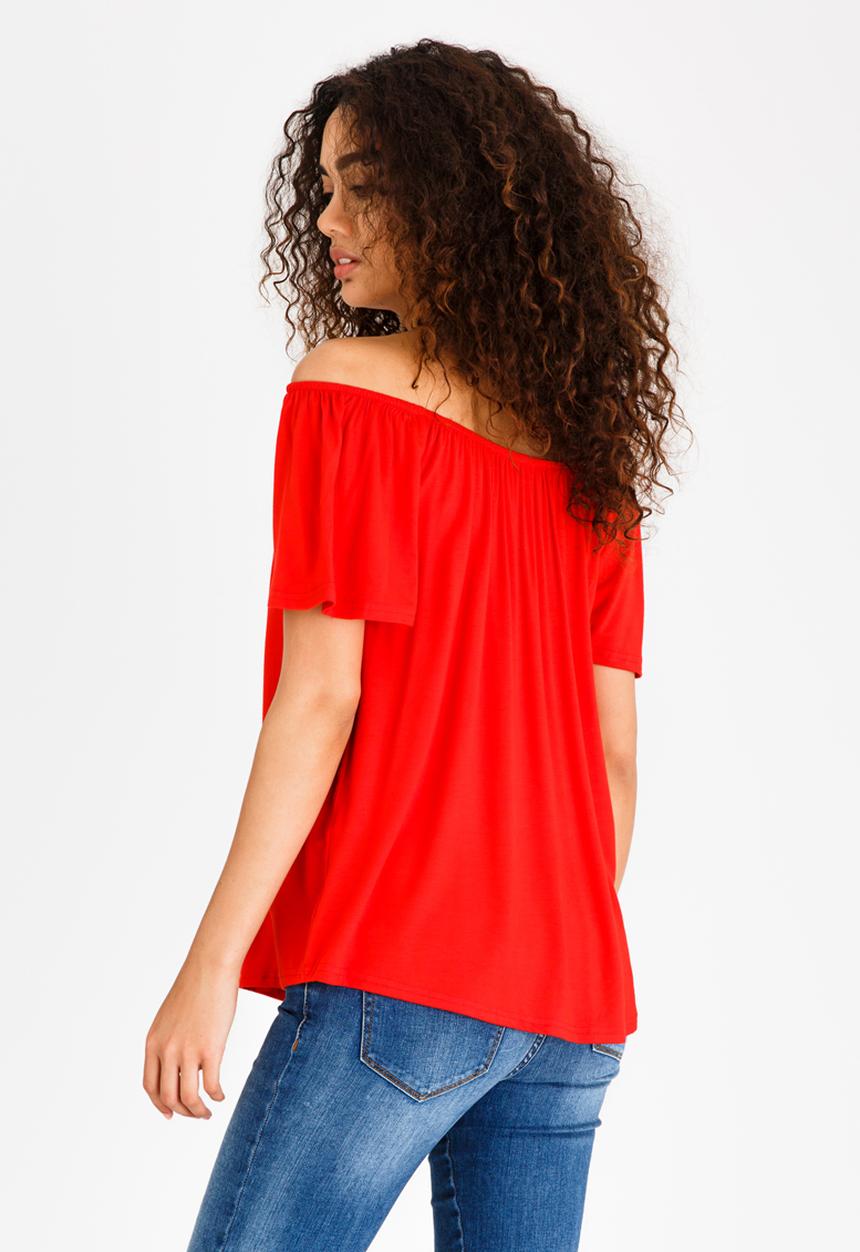 edit - Off-the-shoulder Swing Top Red