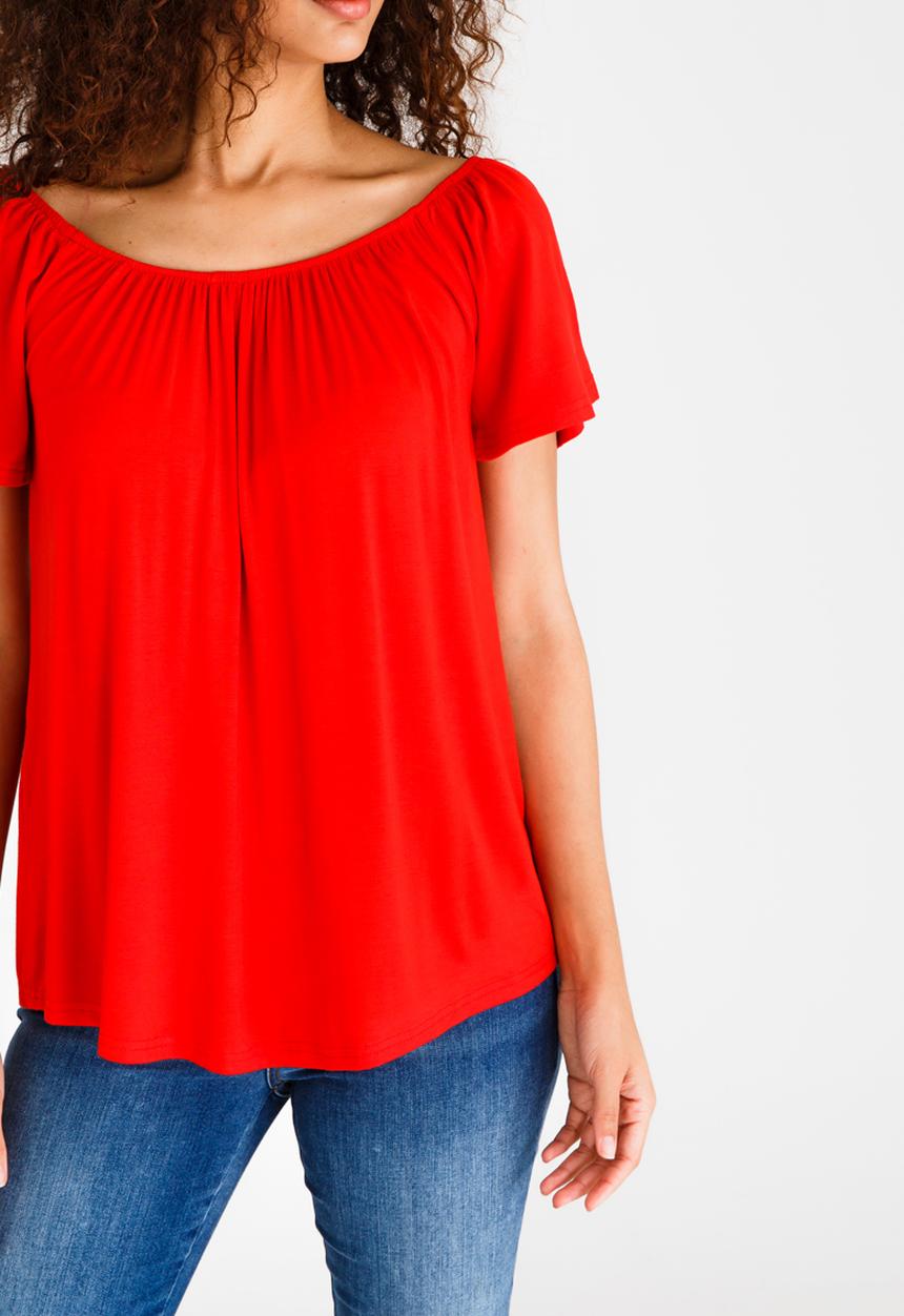 edit - Off-the-shoulder Swing Top Red