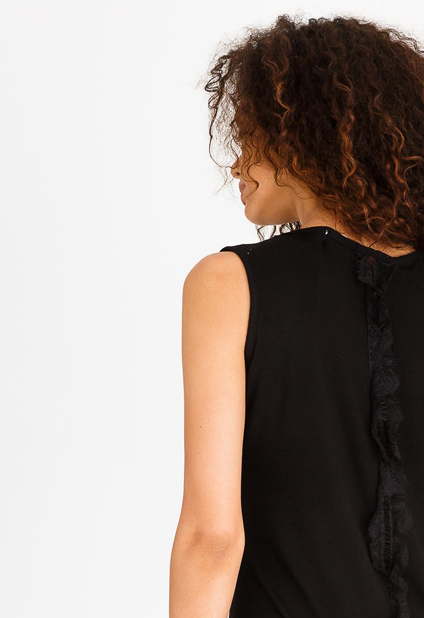 edit - Sleeveless Lace Inset Top Black