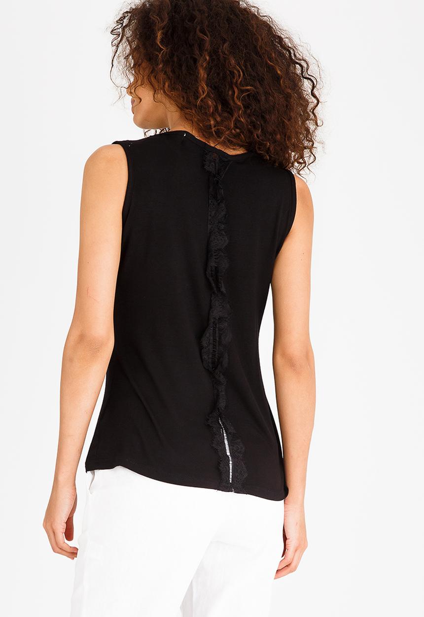 edit - Sleeveless Lace Inset Top Black