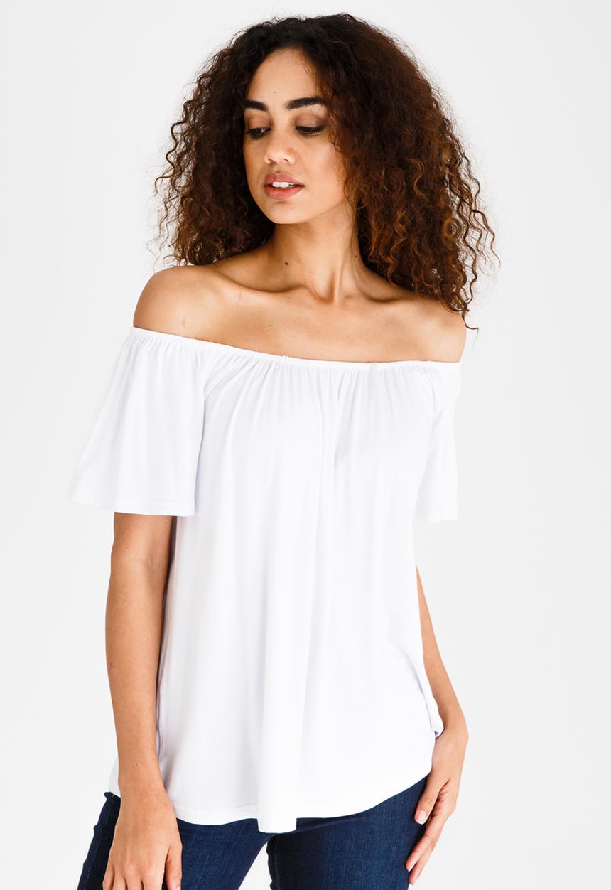 edit - Off-the-shoulder Swing Top White
