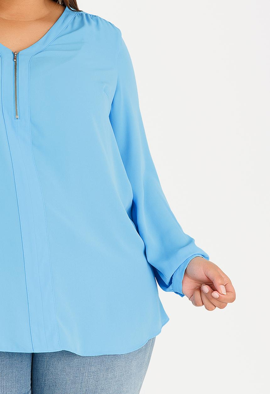 edit Plus - Zip Detail Blouse Blue
