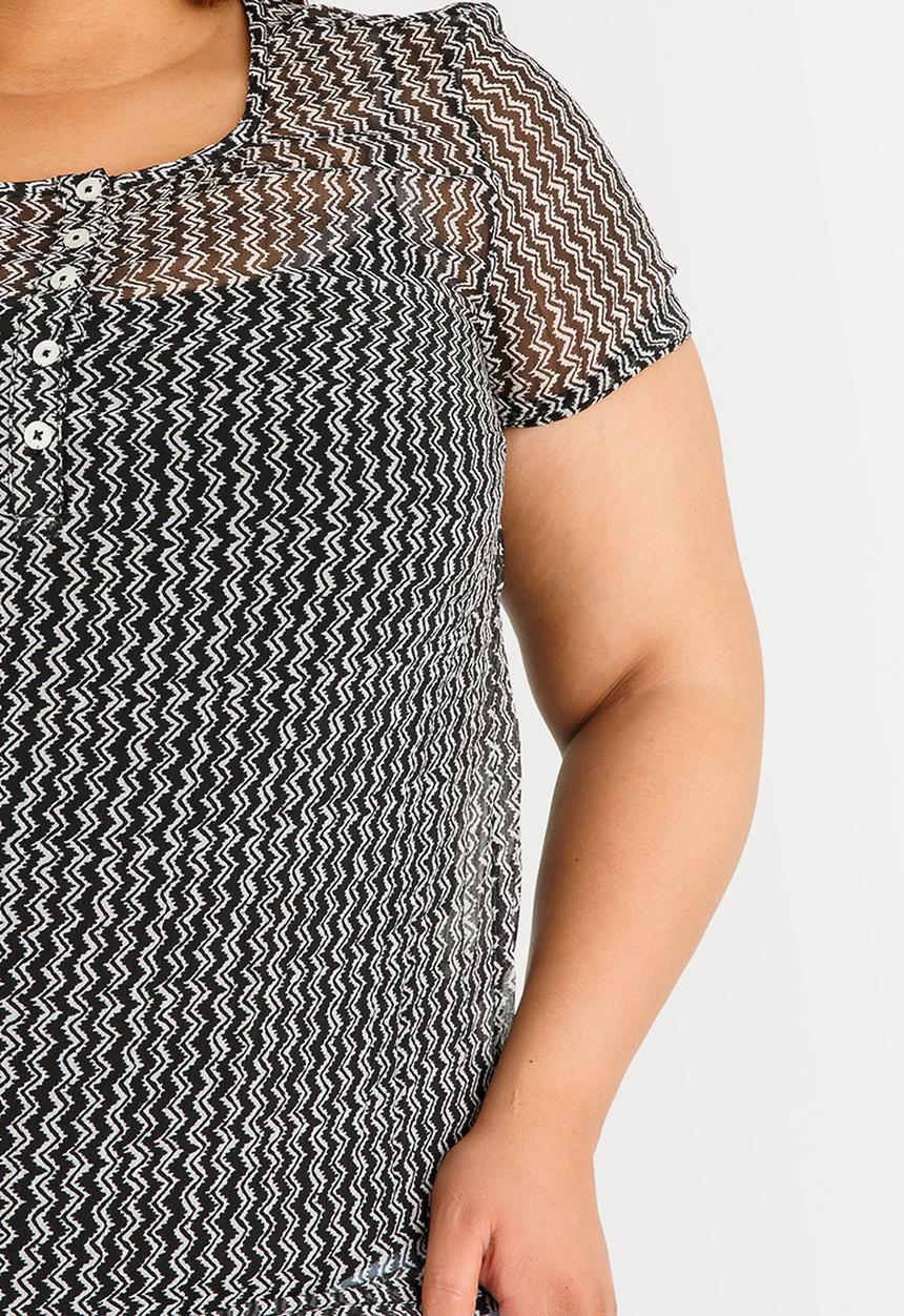 edit Plus - Printed Button Blouse Black and White