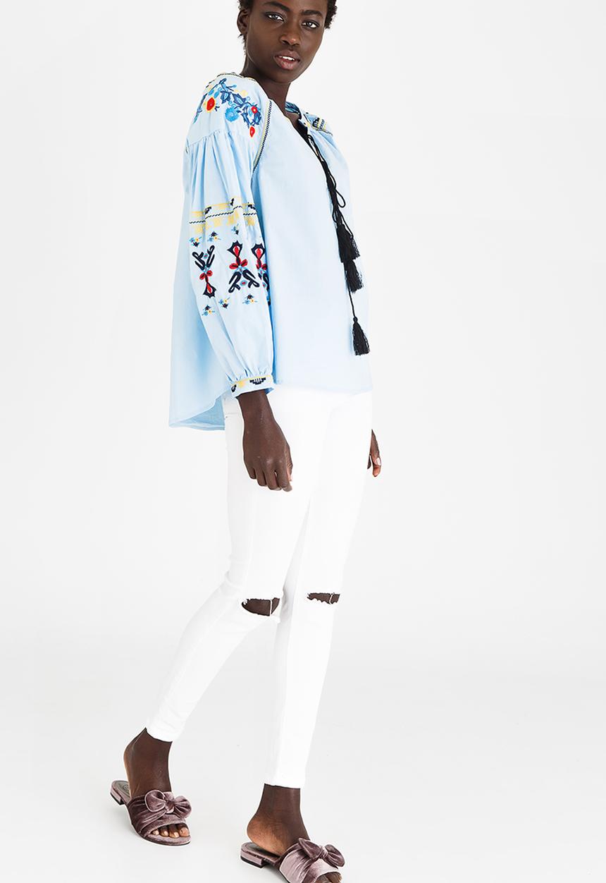 STYLE REPUBLIC - Embroidered Sleeve Blouse Pale Blue