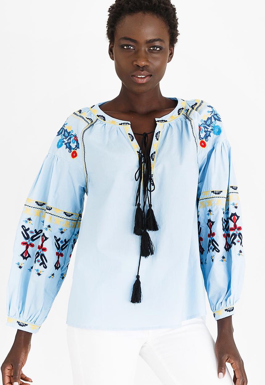 STYLE REPUBLIC - Embroidered Sleeve Blouse Pale Blue