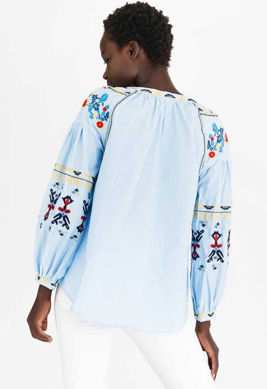 STYLE REPUBLIC - Embroidered Sleeve Blouse Pale Blue