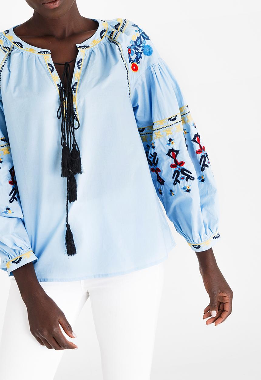 STYLE REPUBLIC - Embroidered Sleeve Blouse Pale Blue