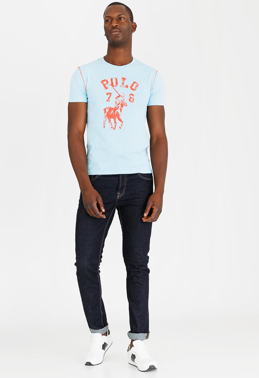 POLO - Distressed Print T Shirt Blue
