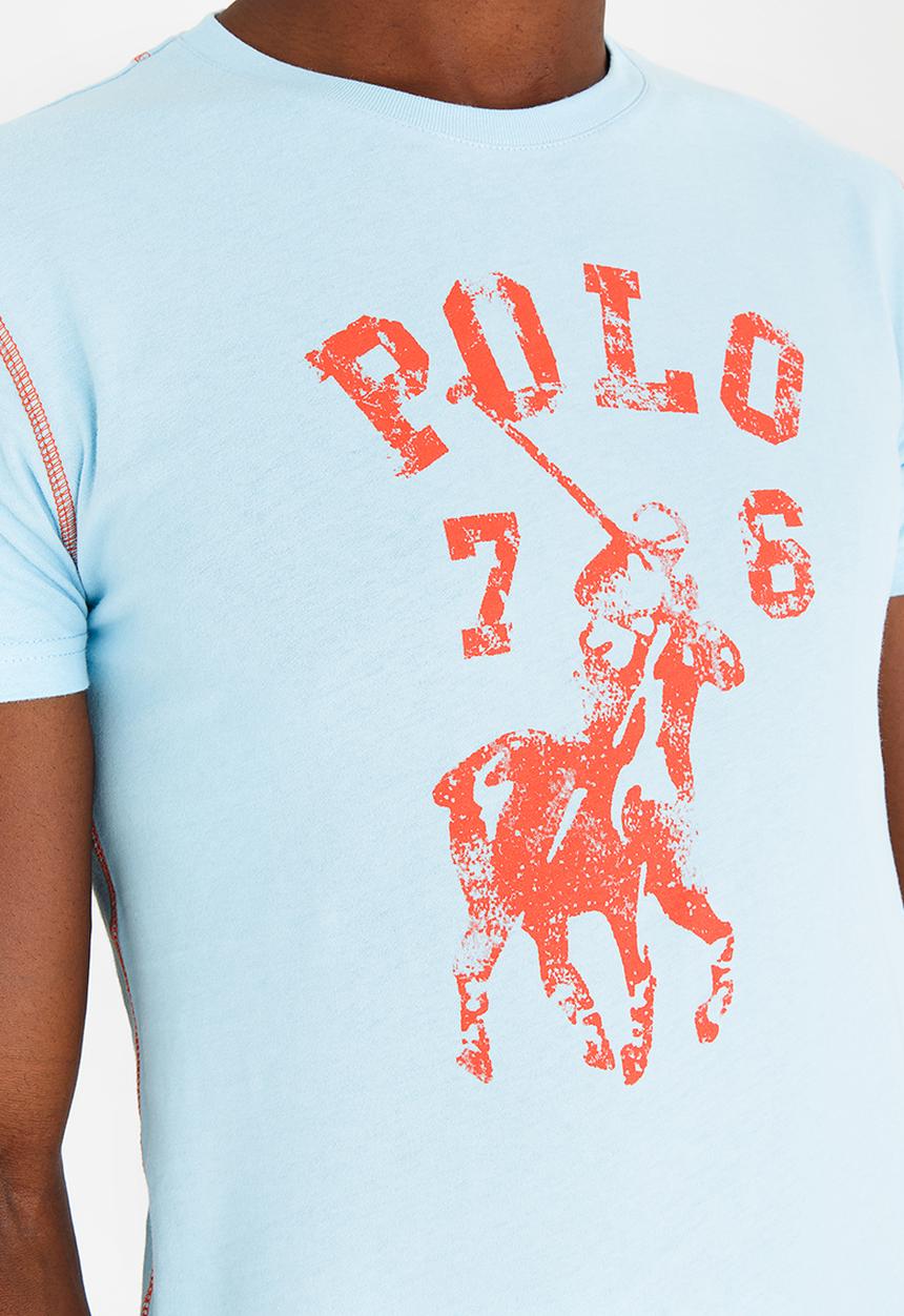 POLO - Distressed Print T Shirt Blue
