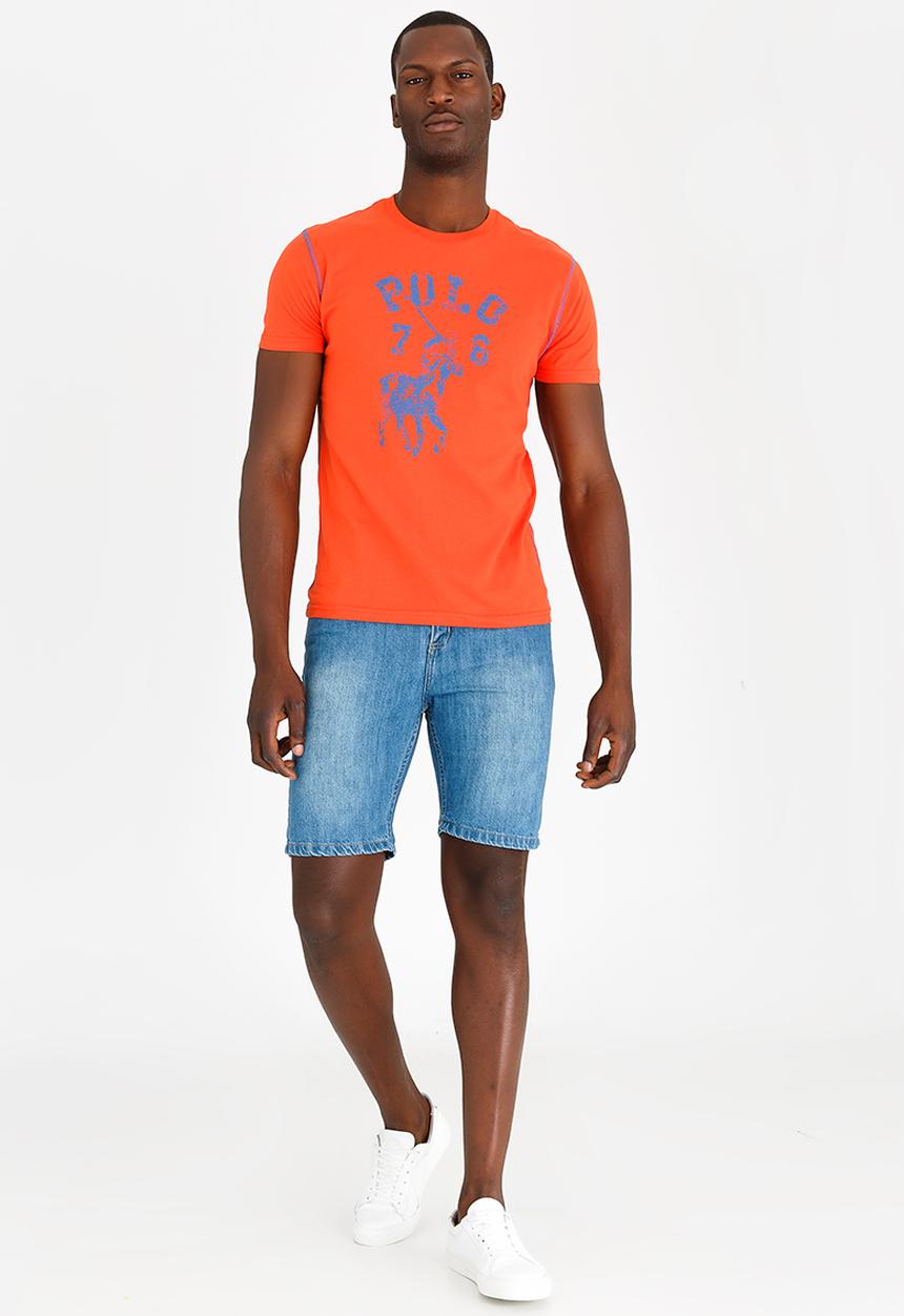 POLO - Distressed Print T Shirt Orange