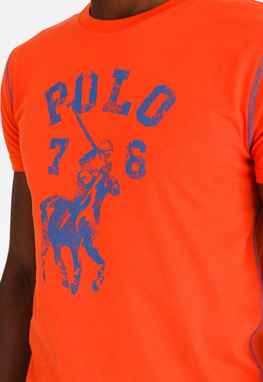 POLO - Distressed Print T Shirt Orange