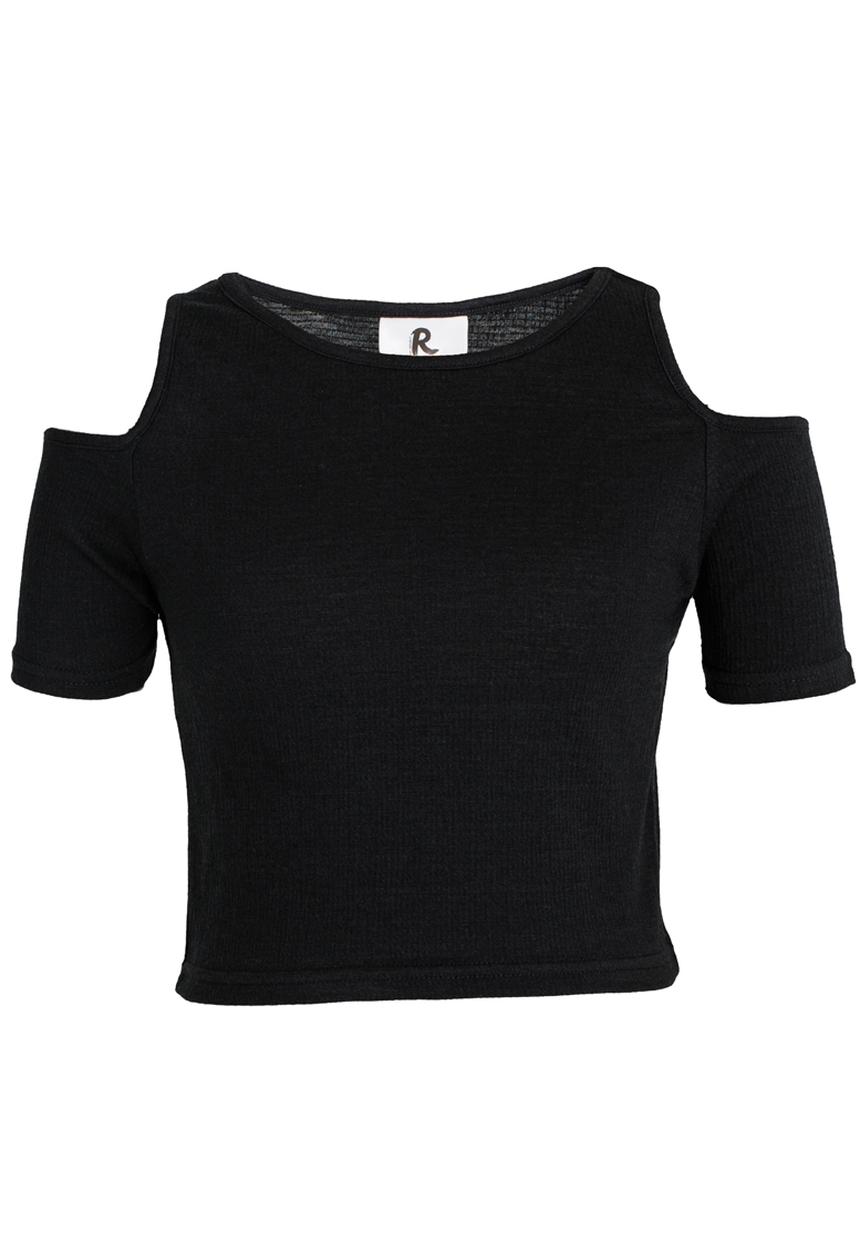 Rebel Republic - Fitted Rib Cold Shoulder Top Black