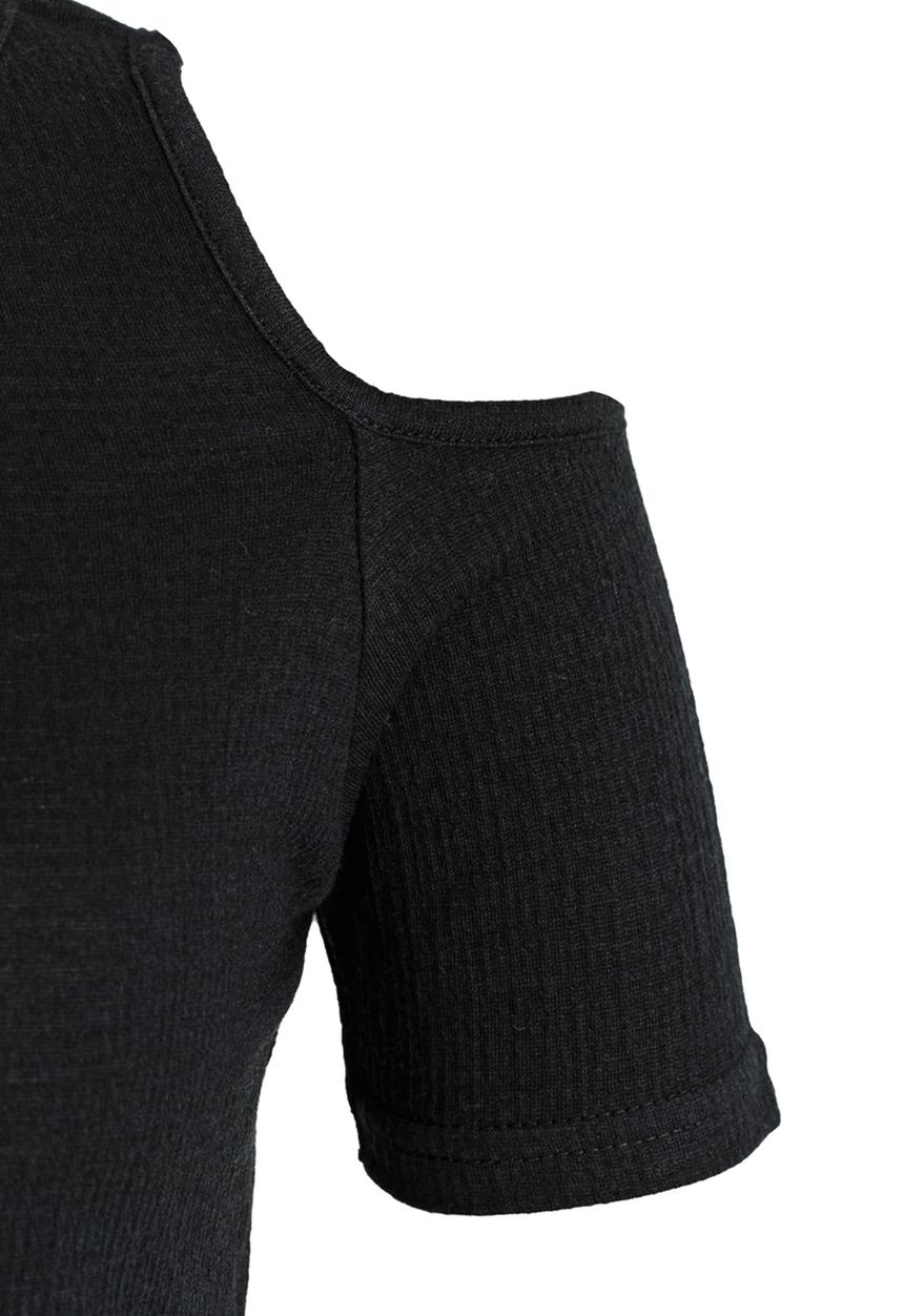 Rebel Republic - Fitted Rib Cold Shoulder Top Black