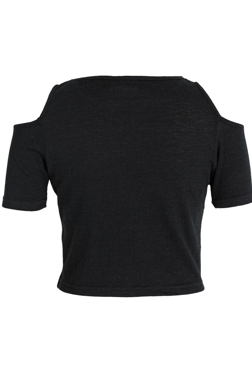 Rebel Republic - Fitted Rib Cold Shoulder Top Black