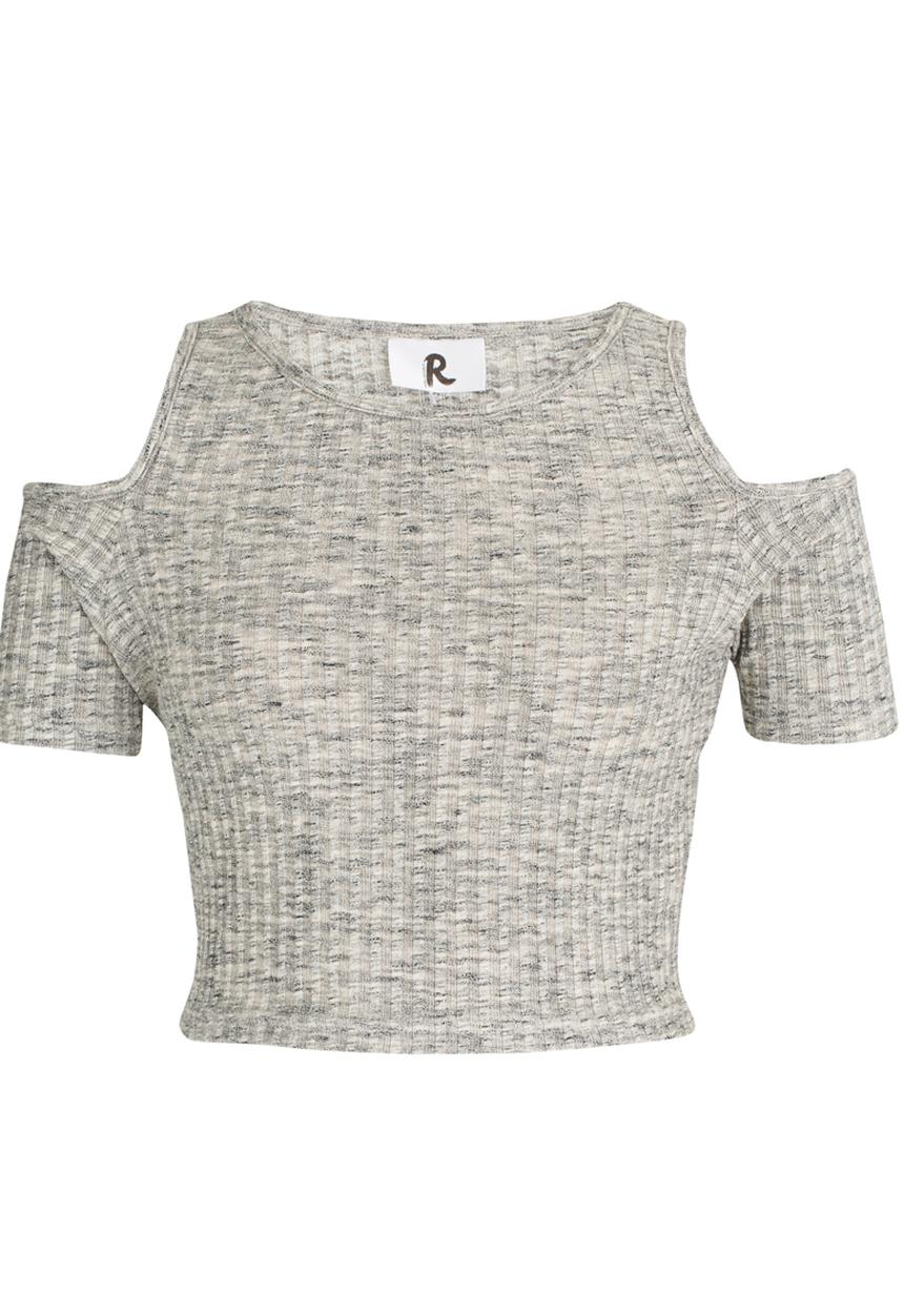 Rebel Republic - Fitted Rib Cold Shoulder Top Grey