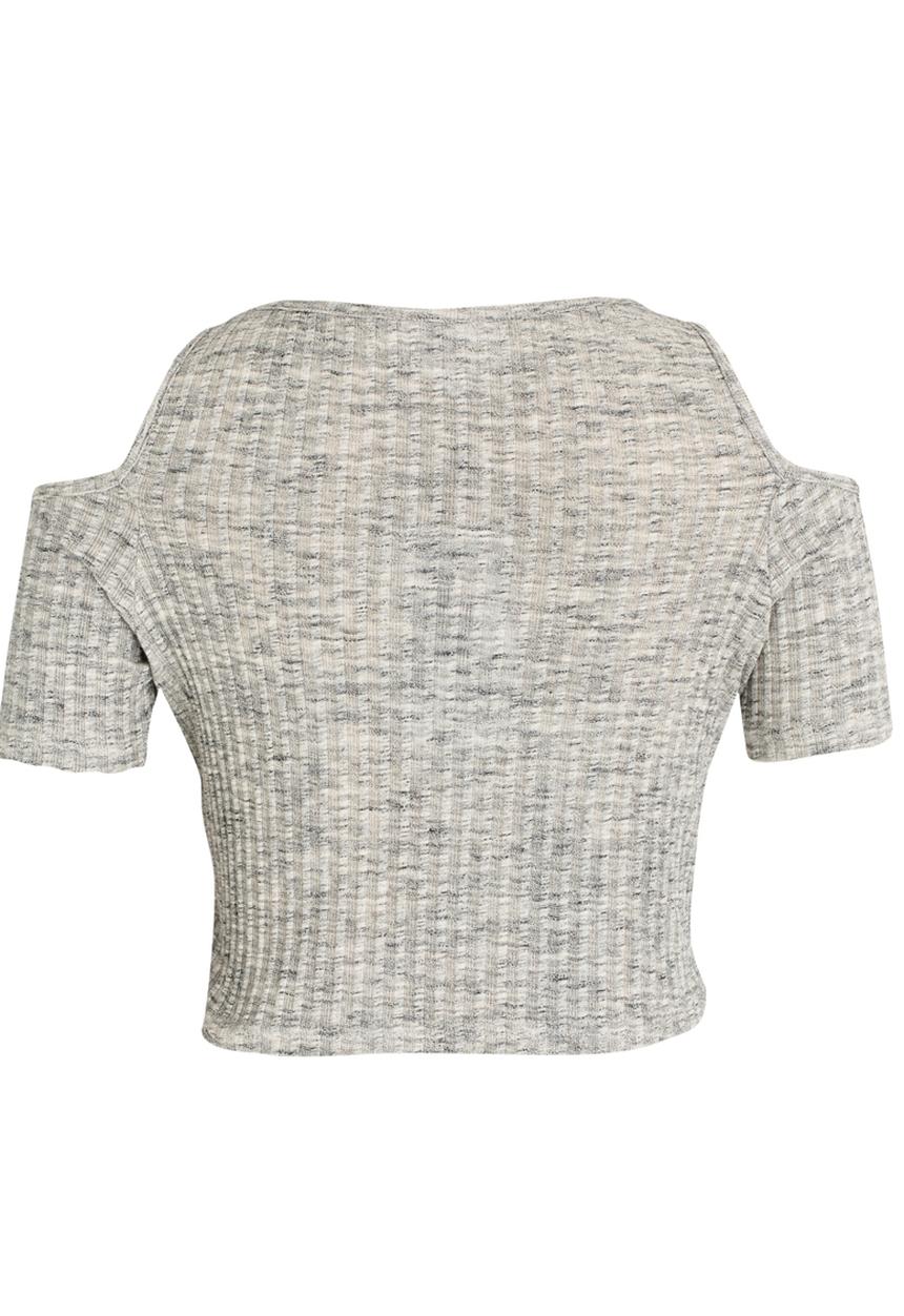 Rebel Republic - Fitted Rib Cold Shoulder Top Grey