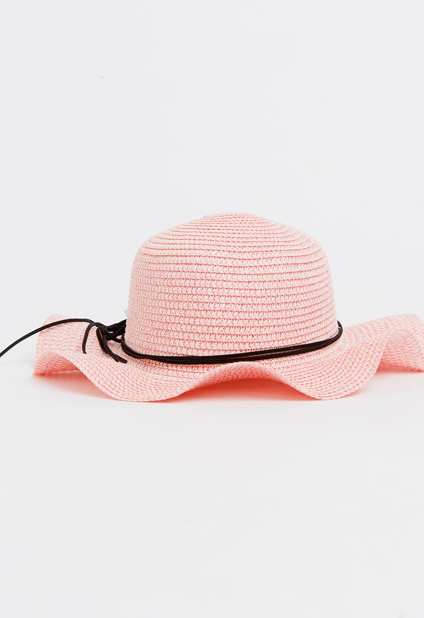 Pop Candy - Girls Flower Trim Straw Hat Mid Pink