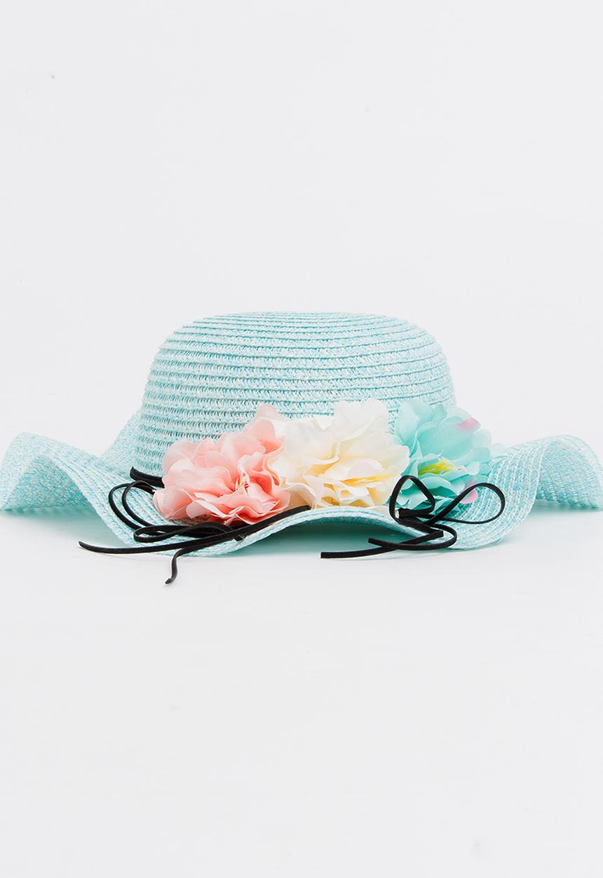 Pop Candy - Girls Flower Trim Straw Hat Mint