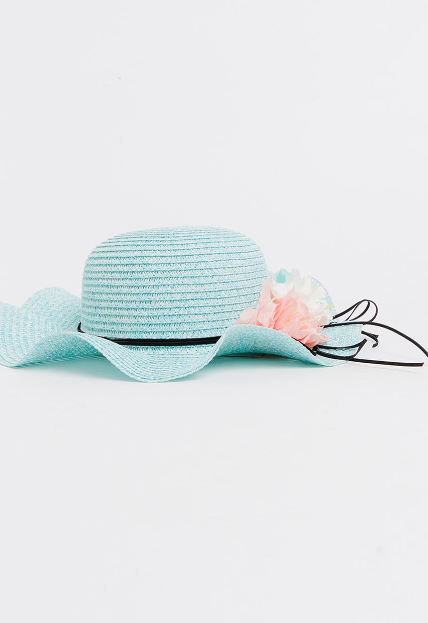 Pop Candy - Girls Flower Trim Straw Hat Mint