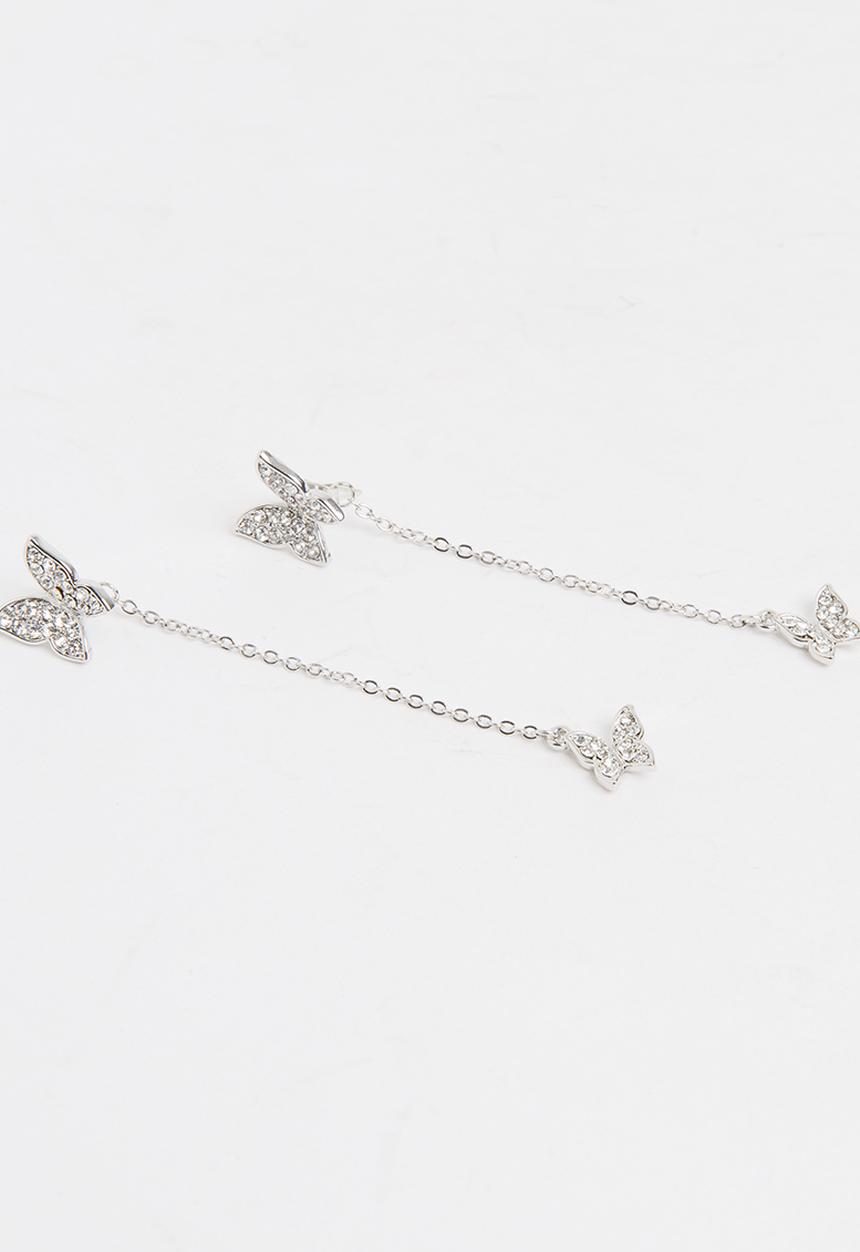 Pop Candy - Girls Butterfly Drop Earrings Silver