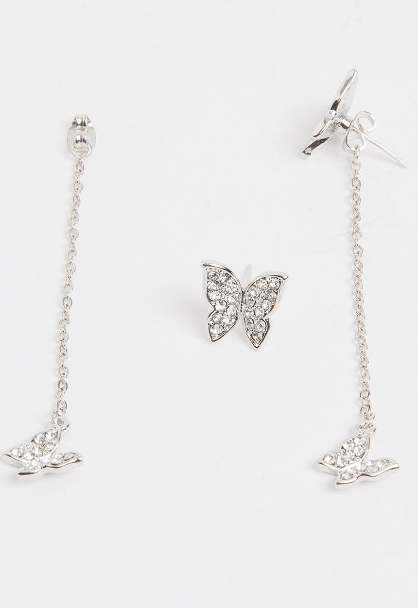 Pop Candy - Girls Butterfly Drop Earrings Silver