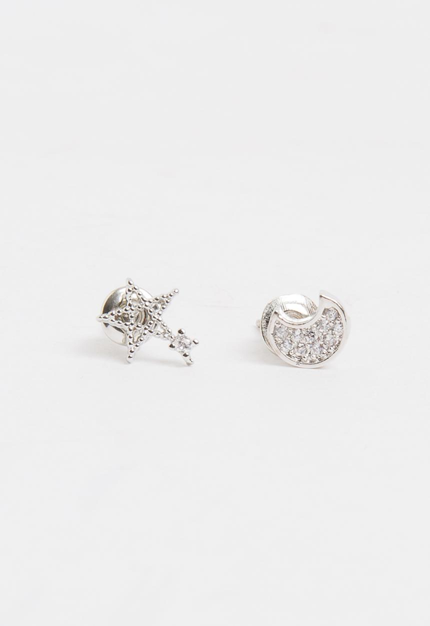 Pop Candy - Girls Star and Moon Earrings Silver