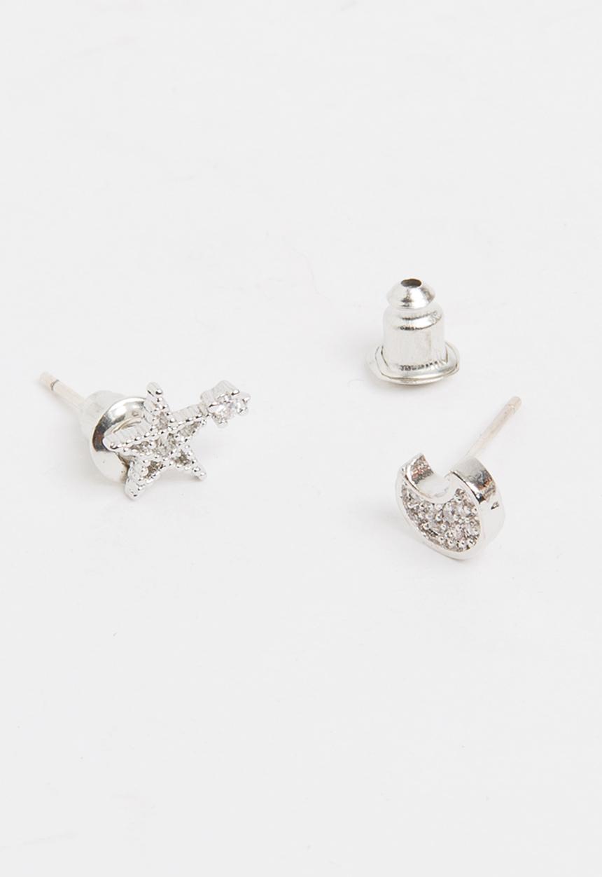 Pop Candy - Girls Star and Moon Earrings Silver