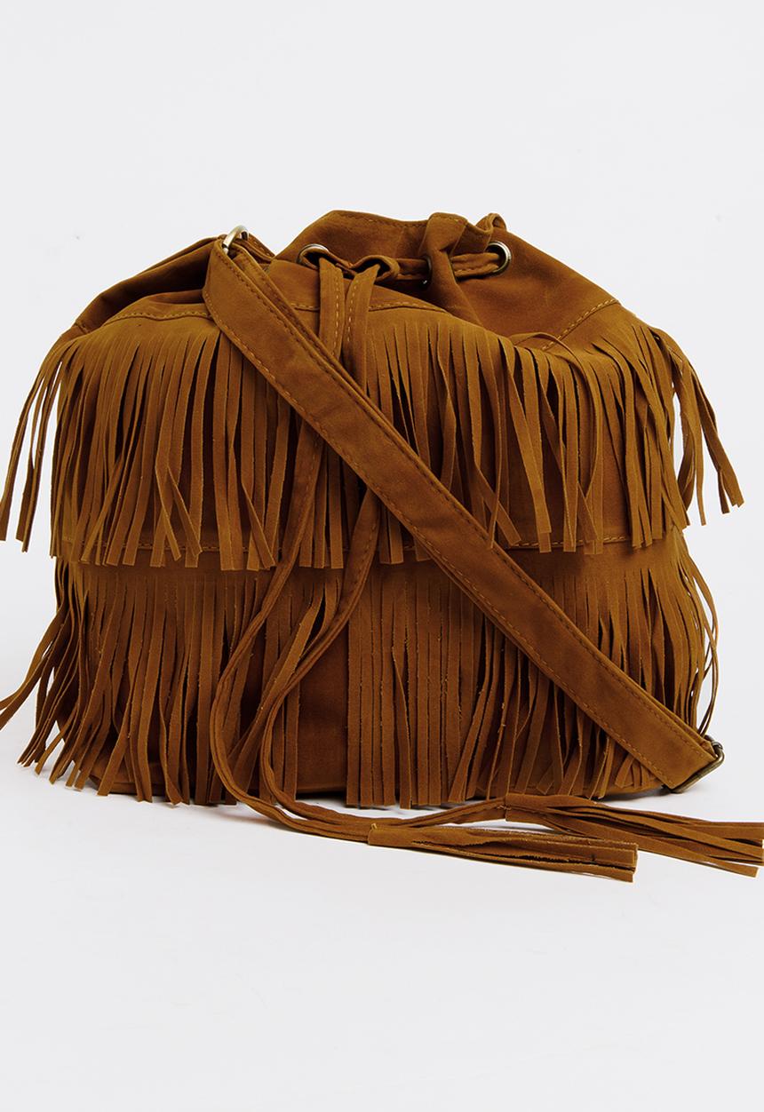 Pop Candy - Girls Fringe Pouch Handbag Tan