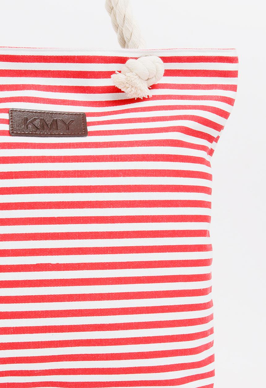 Pop Candy - Girls Stripe Canvas Beach Bag Red