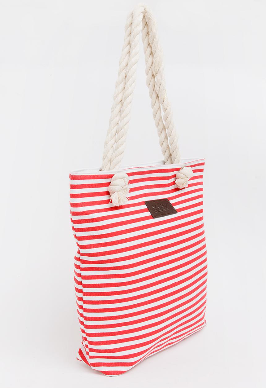 Pop Candy - Girls Stripe Canvas Beach Bag Red